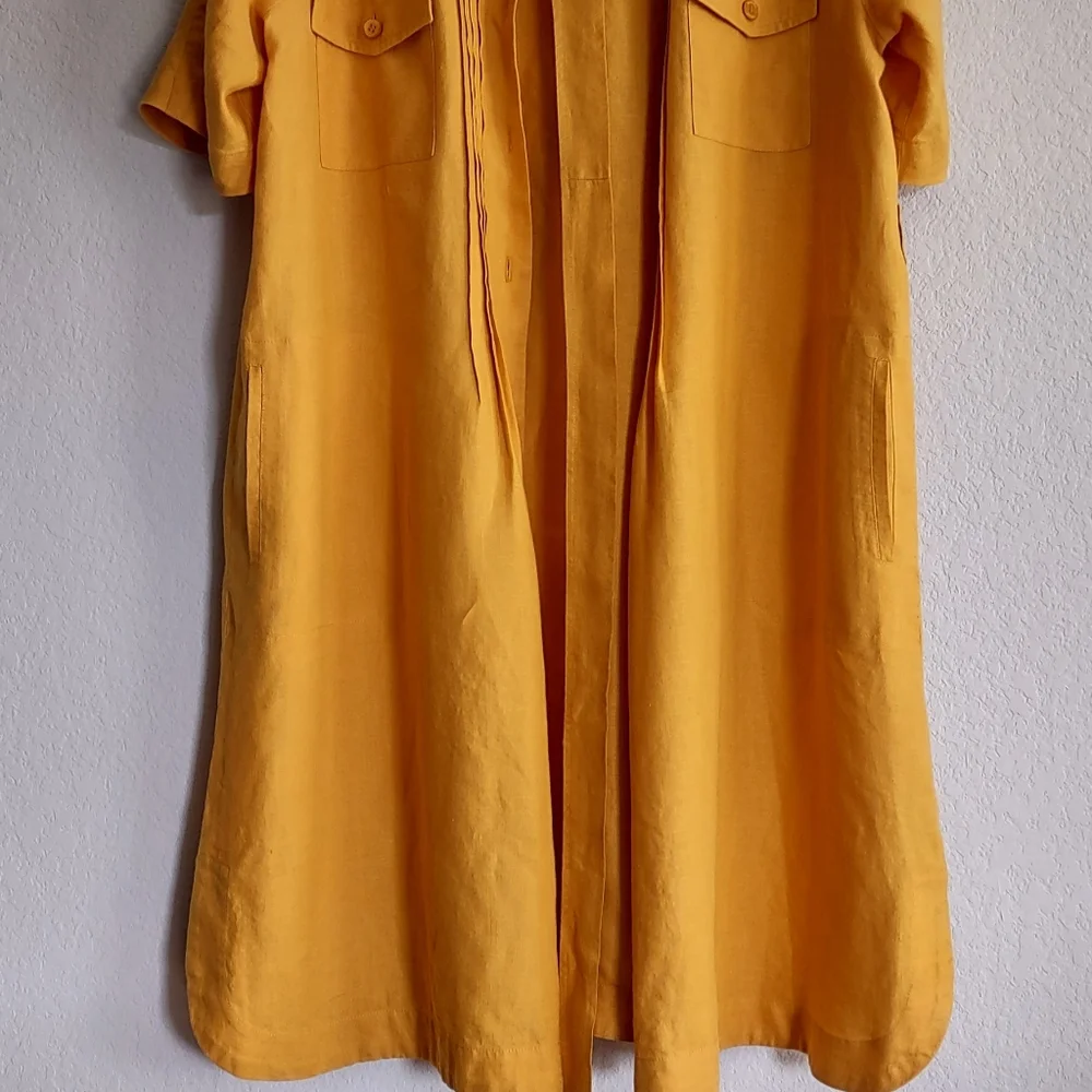 ‼️SOLD‼️ MARINA RINALDI Size US 12 Top 100% Linen Mango-Yellow Shirt Dress - Picture 15 of 16